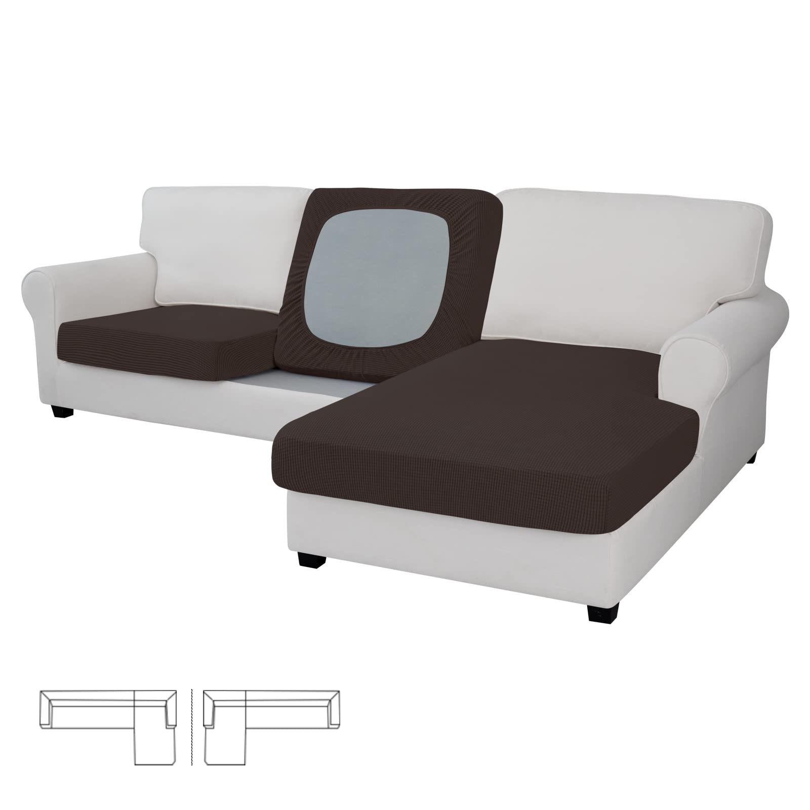 Easy-Going Stretch 3 Pieces Couch Cushion Covers for Sectional Sofa L Shape