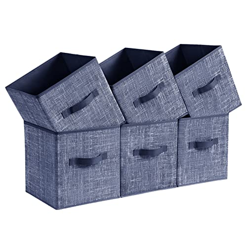 SONGMICS Storage Cubes, 11-Inch Non-Woven Fabric Bins with Double Handles, Set of 6, Closet Organizers for Shelves, Foldable, for Clothes, Misty Blue UROB026I01 Misty Blue 10.2''L x 10.2''W