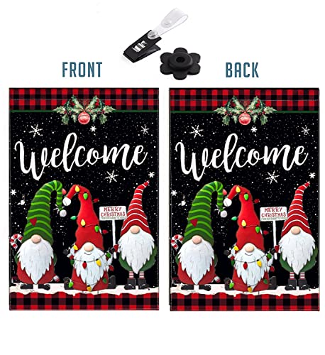 Merry Christmas Garden Flag 12X18 Double Sided,Holiday Winter Garden Flag,Gnomes Welcome Yard Flags For Outside, Yard Decorations Outdoor Buffalo Plaid (Christmas) #TOP1