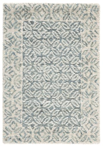 Tapete decorativo rectangular 2' x 3' azul y marfil miniatura 2