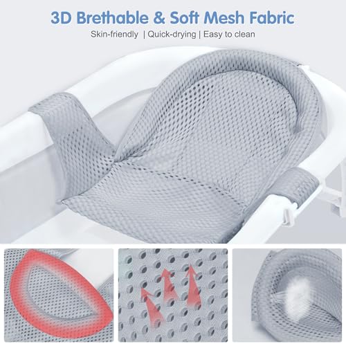 Image of Colorlife Baby Bath Seat Support Net Infant Bathing Seat Support Mat, Adjustable Comfortable Non-Slip Three-Pointed Baby Shower Net Bathtub Sit Up Mesh for Newborn 0-12 Months-Gray(No Bathtub)