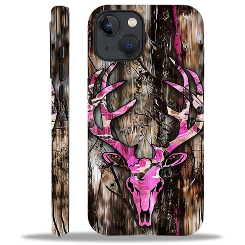 Coque antichoc iPhone 14 rigide rose évite les rayures avec style camouflage cerf sylvestre