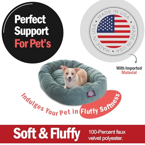 Image of Majestic Pet 32 Inch Micro Velvet Calming Dog Bed Washable - Cozy Soft Round Dog Bed with Spine for Head Support - Fluffy Donut Puppy Mat 32x23x7 (inch) Medium - Azure (2025)