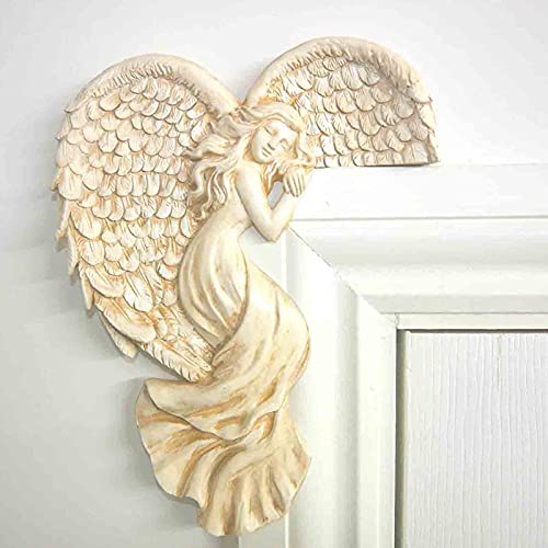 SINGID Anges Cadres De Porte Décoration,Petit Ailes d'ange Sculpture Murale,Vintage Ange d'angle Figurines Cadre De Porte Ornament Porte De Fée pour Noël Décor d'accueil-Ange Gauche 12x15cm Cover