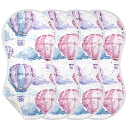 xigua Watercolor Hot Air Balloons Baby Burp Cloths for Newborn Boys and Girls 4 Pack, Soft & Absorbent Cotton Baby Burp Cloth, Baby Washcloths, Newborn Towel, Burp Rags3