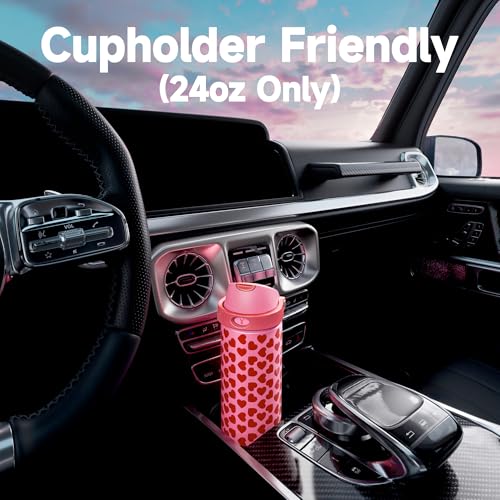 Image of 24 oz Valentine's Day Water Bottle: Meoky Stainless Steel Heart Water Bottle with 2-in-1 Straw and Spout Lid - Leak Proof, Fits in Car Cup Holder, Valentines Day for Her Women Wife Girls, Lovie