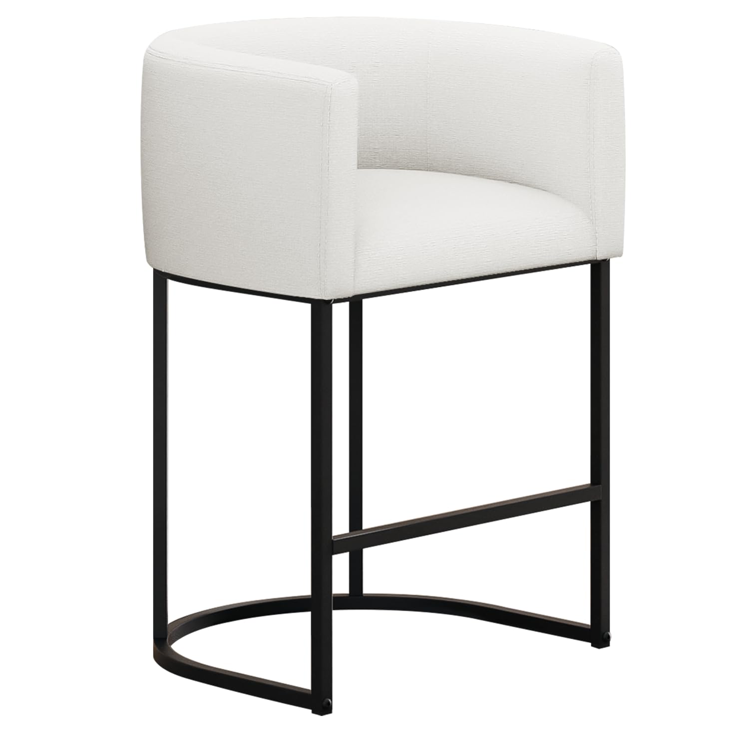 Counter Height Bar Stools, 24 Inch Seat Height Barstools for Dining Room, Fabric Upholstered Bar Chair for Kitchen Island, Linen Counter Stools with Metal Legs, White