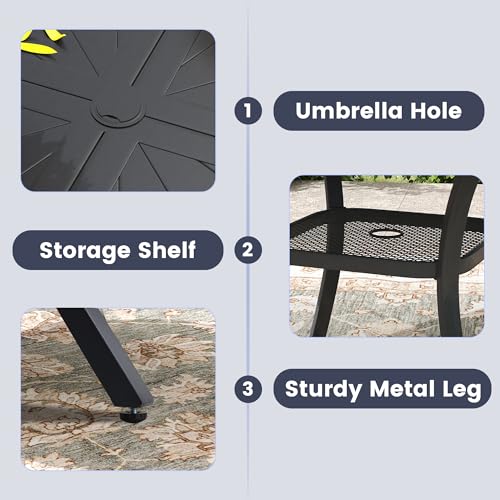 Image of VICLLAX Outdoor Patio Round Dining Table, 40.6 inchx 40.6 inch Aluminum Tabletop with Storage Shelf for Deck Lawn Garden Backyard, Black