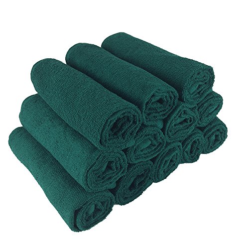 Image of Arkwright Bleach Resistant Salon Towels 12 Pack - 100% Cotton Hair Towels, Soft, Absorbent, Quick Dry Spa & Barber Towels for Hair Stylist, Nail Salon & Esthetician, 16 x 28, Green