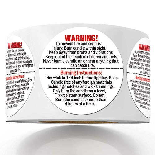 500 Candle Warning Stickers, 1.4 Inch Round Label, Candle Jar Container Labels Wax Melting Safety Stickers for Candle Jars, Tins and Votives.