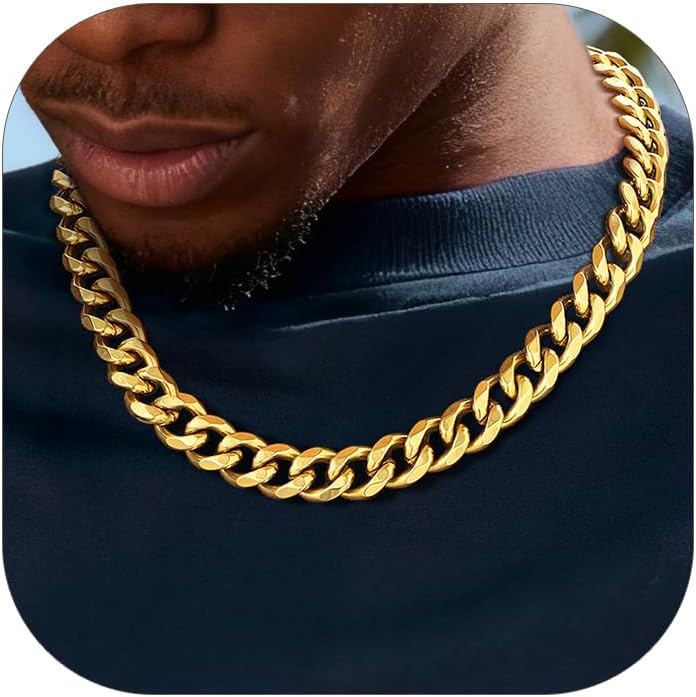 PROSTEEL Miami Cuban Link Chain for Men, 18K Gold/Black/Stainless Steel Necklace,6mm/9mm/12mm Width, Upgrade Clasp & Durable Chain for Mens Womens Jewelry,18"-30",with Gift Box