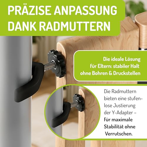 Y-Adapter 4er Set für Türschutzgitter & Treppenschutzgitter I Universal für Geländer bis 40 mm, Anti-Rutsch, kompatibel mit M8 & M10 Gewinde | Schnelle Montage ohne Bohren am Kinderschutzgitter
