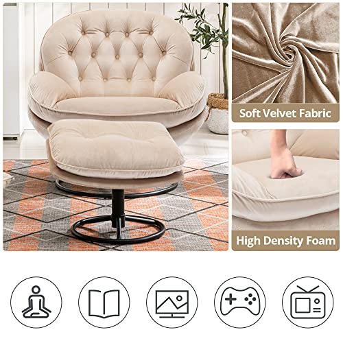 Sillón giratorio moderno de terciopelo beige miniatura 6