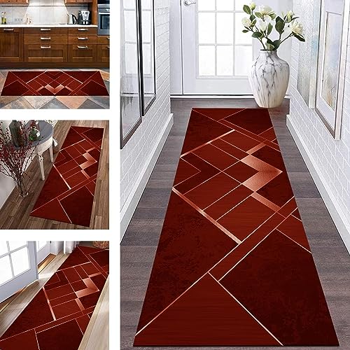 Tapis de cuisine lavable antidérapant grand format polyester rouge - 2