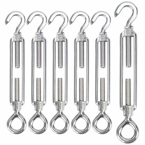 Pack of 6 M8 Turnbuckle Rope Tensioner Stainless Steel Turnbuckle with Hook and Eye Adjustable Hook and Eye Wire Tensioner Tensioner for Awning Tensioner Stainless Steel Rope System Garden Wire Fence