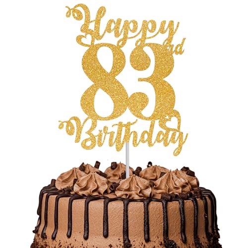 Décoration de gâteau d'anniversaire « Happy 83rd Birthday » à paillettes « Cheers to 83 Years » - Fabuleuse décoration de gâteau pour fête d'anniversaire de 83 ans - Fournitures de décoration de