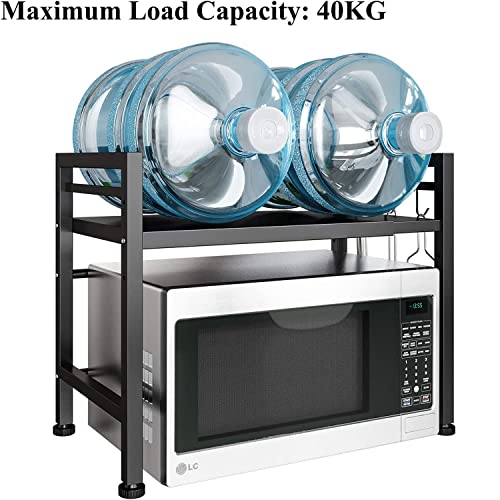 GOI Microwave Shelf Stand, Expandable Microwave Oven Rack Storage Solution Organiser Stand Utensil Holder Adjustable Width & Height Kitchen Stand Counter Shelf with 3 Hooks (Black 1-Tier) - Image 4