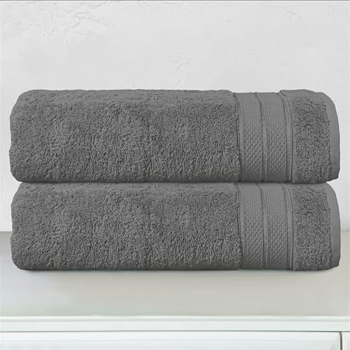 Image of Elegant Comfort Three Line Popcorn Towel Set for Bathroom 27 x 54 inches, Premium Hotel Quality 2-PACK Bath Towels, 100% Turkish Cotton, Soft and Durable, Quick Dry and Highly Absorbent, Charcoal Gray