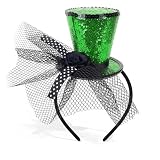 St. Patrick’s Day Leprechaun Mini Top Hat Headband ,Green Sequin Fascinator with Black Tulle & Rose, St. Patrick’s Day Accessories for Women 1920s Gatsby Costume Headwear for Themed Parties