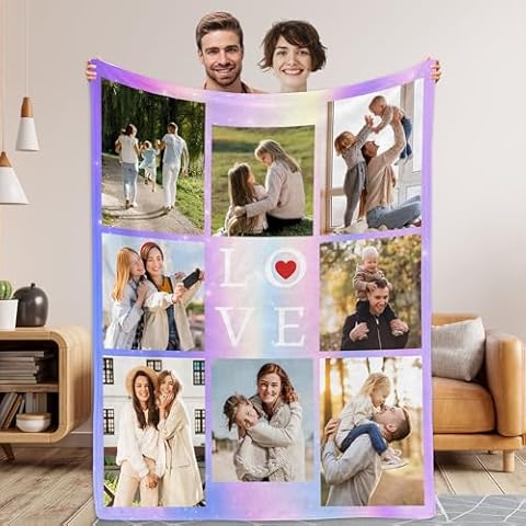 Magimagine I Love You Couples Gifts Custom Photo Blanket for Girlfriend Boyfriend Gifts, Personalized Picture Blankets for Christmas Couples Gifts Cover