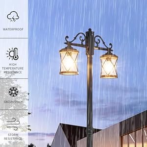 Dusk to Dawn Outdoor Lamp Post Lights with GFCI Outlet,Double-Head Farmhouse Street Light Fixture,Aluminum Black Pole Exterior Lights, Waterproof Lantern Outdoor Lighting for Garden,Backyard,Driveway Dusk to Dawn Outdoor Lamp Post Lights with GFCI OutletDouble Head Farmhouse Street Light FixtureAluminum Black Pole Exterior Lights Waterproof Lantern Outdoor Lighting for GardenBackyardDriveway