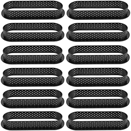 Alliteqwe 12 Pieces Oval Tart Rings Heat-Resistant Perforated Cake Mousse Non Stick Bakeware Tart Cake Cake Rings