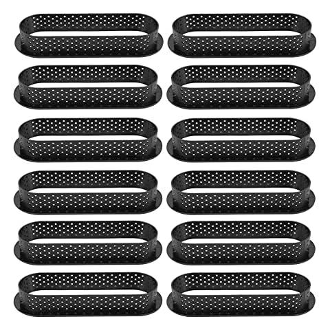 Alliteqwe 12 Pieces Oval Tart Rings Heat-Resistant Perforated Cake Mousse Non Stick Bakeware Tart Cake Cake Rings Cover