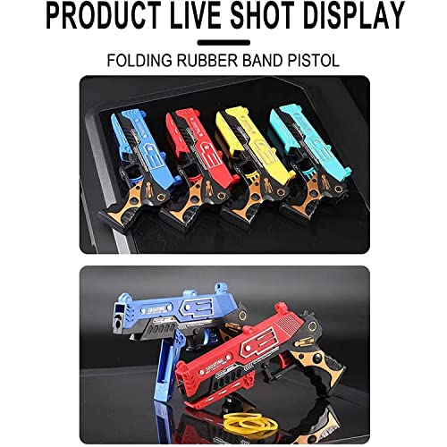 Rubber Band Gun Toy - Mini Metal Folding Rubber Gun Rubber Launcher Toy, For Shooting Game Indoor Outdoor Activities (1 Gun+100 Elastics + 2 Targets) (Yellow) #TOP6