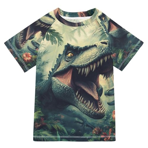 Boys Swing Shirts Dinosaur Forest Dragon Hunt Rashguard Short Sleeve Kids T-Shirts Sun UPF 50+