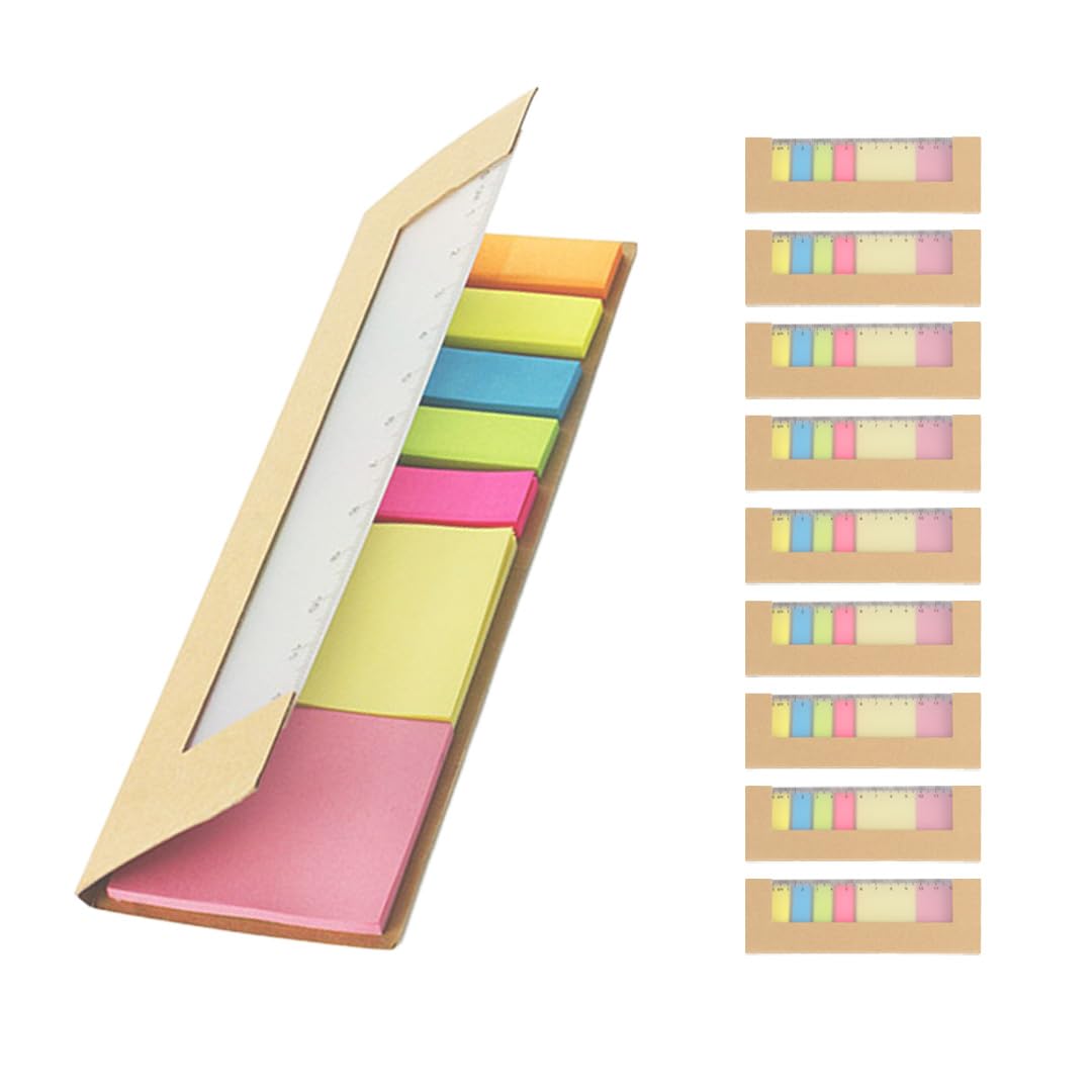 100x Haftnotizen-Set in Kartonhülle mit integriertem Lineal aus Kunststoff Rico | 5x25 Haftstreifen in Pfeilform und 2x25 Klebezettel groß | mehrfarbig | selbstklebend, beschreibbar | Sticky Notes
