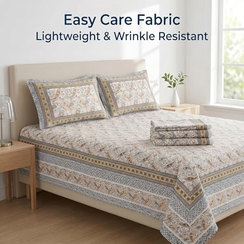 Image of Mafatlal Heritage 144 TC Cotton Double Bedsheet with 2 Pillow Covers | Designer Bedsheet Double Bed, Elegant Home Decor, Premium Look | 90 x 100 Inches | Satin Gold