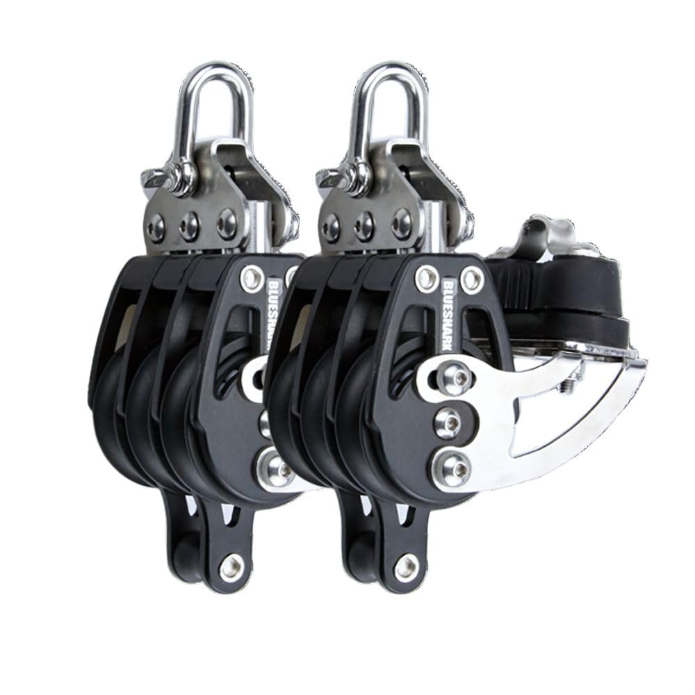 Blue Shark 2262-38 mm Fixed Triple Adjustable Cam Becket Aluminum Sailing Block - Max Line: 3/8” (10 mm), Safe Working Load (SWL): 1700 lbs, Breaking Load: 3700 lbs (2-Pack)