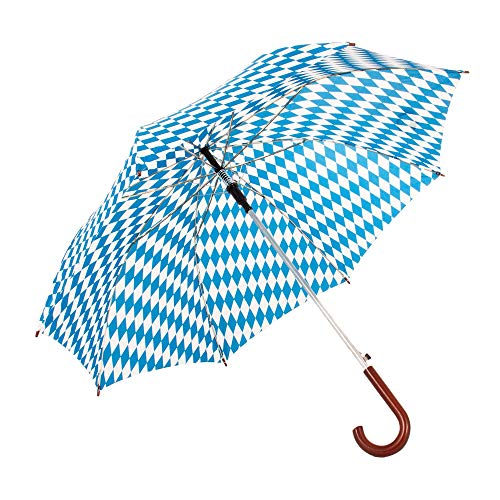 Preisvergleich Produktbild Regenschirm Bayerische Raute, gebogener Kunststoffgriff in Holzoptik, 100 cm Spannweite, Einhand-Aufspanntechnik
