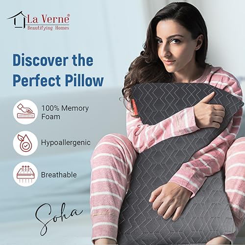 Image of LA VERNE Cooling Gel Infused Pincore Technology Breathable Memory Foam Pillow with 3S Rebound| Cool Gel Cervical Support for Neck & Shoulder Relief (2, Grey, Standard)