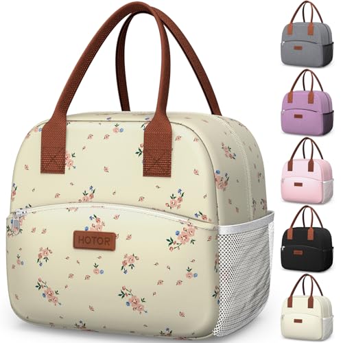 HOTOR Sacs à déjeuner pour homme et femme – Sac à déjeuner isotherme résistant à l'usure et aux fuites de grande capacité, boîte isotherme multifonction pour bureau, pique-nique, fleur beige, 68,8 x