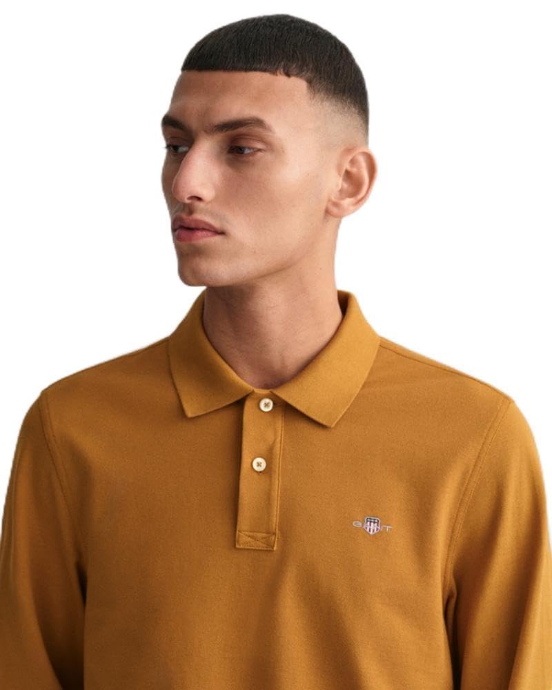 GANT Herren REG Shield LS Pique Rugger Polohemd, WARM Brown, Standard