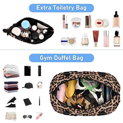 Bolaz Leopard Print Gym, Travel, Business, Yoga Duffel Bag with Wet Pocket, Shoes Compartment, Toiletry Bag, 17.3 x 8.7 x 15.5 inches4