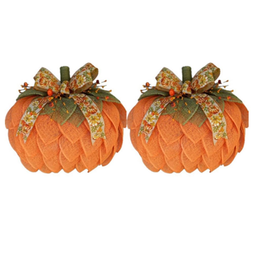 Couronne de Citrouille d'Automne Halloween et Thanksgiving (2 Pièces) avec Nœuds et Baies