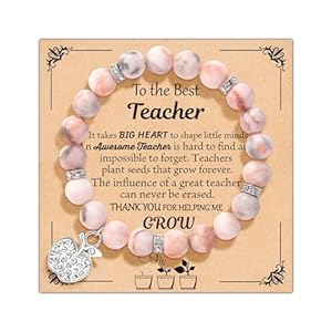 Teacher Appreciation Gifts for Women, Personalized Teacher Gifts Natural Stone Teacher Bracelet, Christmas Teacher Gifts