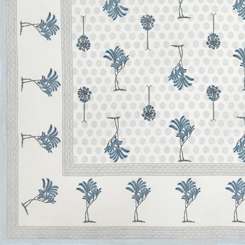Image of BLOCKS OF INDIA Hand Block Printed 200 TC Cotton Super King Size Bedsheet(106 x 106) (Grey Tree)