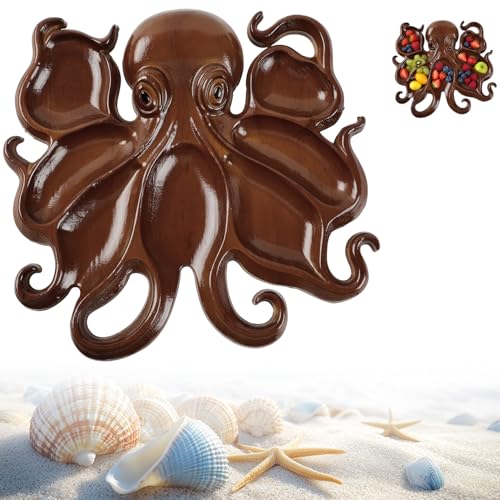 Octopus Charcuterie Platter Ocean Themed Cheese Bread Board Octopus Design Wood Serving Tray Platter Unique Kraken Design Wood Serving Tray for Cheese Meats and Fruits Gift for Seafood Lovers(B)