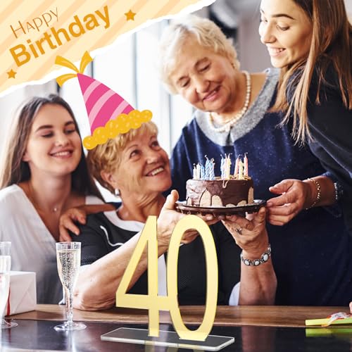 Image of Threehoney 12 Pcs Mirror Gold 40th Birthday Decorations for Men and Women Acrylic Anniversary Decorations Table Numbers Centerpieces for Birthday Party