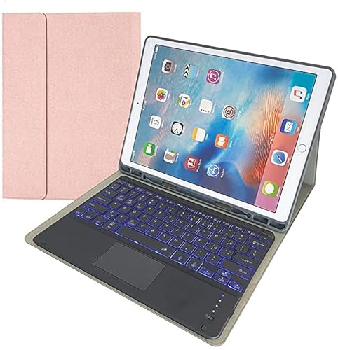 Bueuwe Funda Teclado para iPad Pro de 12,9 Pulgadas 2017/2015 (2.ª y 1.ª generación), Contiene Ñ, [7 Colores retroiluminados] Teclado Desmontable con Panel táctil,Pink2,iPad Pro 12.9 2017 Cover
