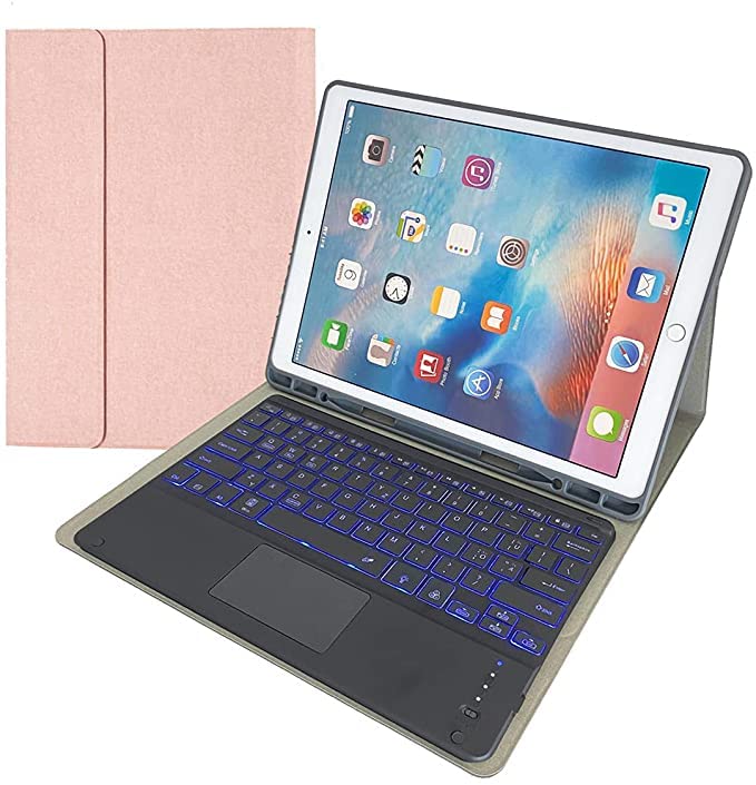BueuweKeyboard Case for iPad Pro 12.9-inch 2017/2015 (2nd & 1st Generation), Soft TPU Cover, [7 Color Backlit] Magnetically Detachable Keyboard with Touchpad,Pink2,iPad Pro 12.9 2017