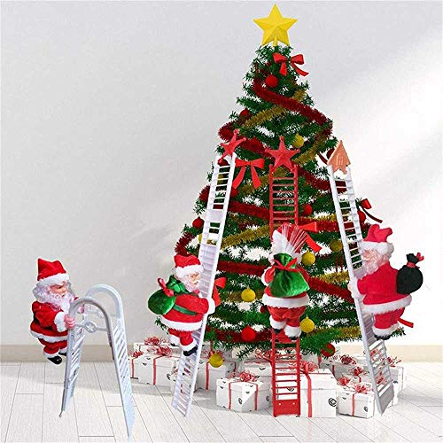 Innolites Climbing Ladder Santa, Christmas Electric Climbing Santa Claus Doll Christmas Decoration with Music, Hanging Xmas Ornament Toys for Christmas Tree Ornament