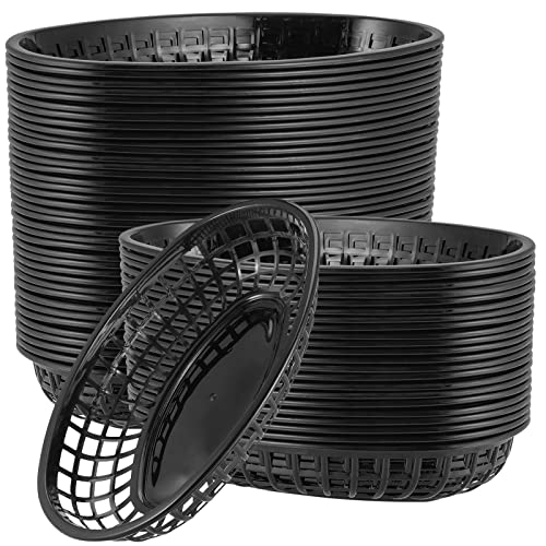 SINJEUN 60 Pack Oval Black Fast Food Baskets - 9