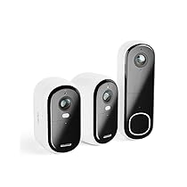 Kit Iniziale per la Sicurezza Domestica Arlo(Essential 2 Telecamera,Videocitofono),Senza Fili, Full HD, Visione Notturna,Luce,Sensore di Movimento,Sirena,Audio Bidirezionale, Prova Inclusa Arlo Secure