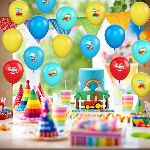 Image of Transportation Balloons, 30 Pcs 12inch Red Blue Yellow Balloon With Traffic Latex Balloons for Vehicle Transport Party Supplies for Baby Shower Boys Kids Transport Them Birthday Decoration
