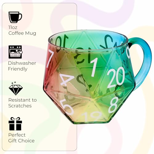 Taza de vidrio D20 arcoíris con mango, 20 caras miniatura 3