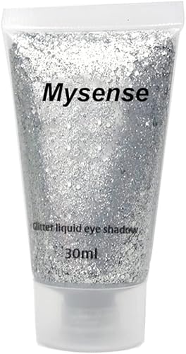 Mysense Gel de purpurina corporal plateada, maquillaje con purpurina para conciertos de cantante, festival de música, accesorios para el cabello,